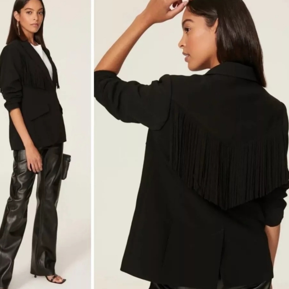 ♧♧ Cinq A Sept Dani Fringe Crepe Blazer Size 4 Black